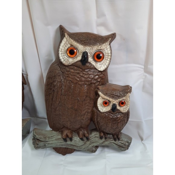VTG SET TWO 1977 Burwood Owls Limb Plastic Wall Hanging 2070-1 & 2070-2 BOHO - Picture 3 of 6